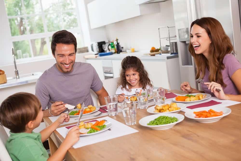 A family sharing a meal together at home