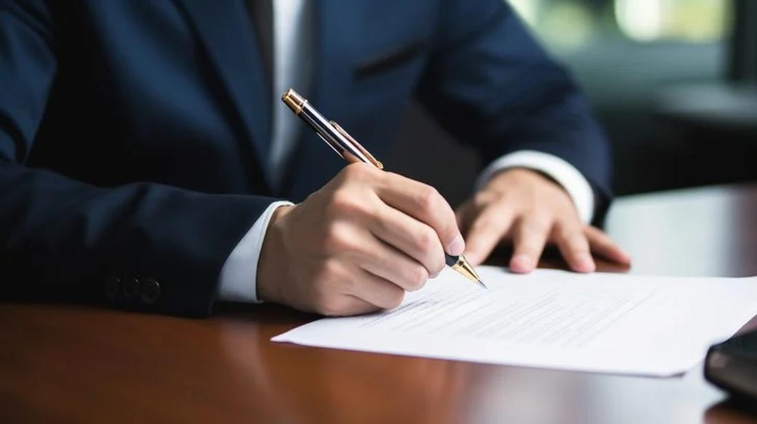 A professional signing planning documents