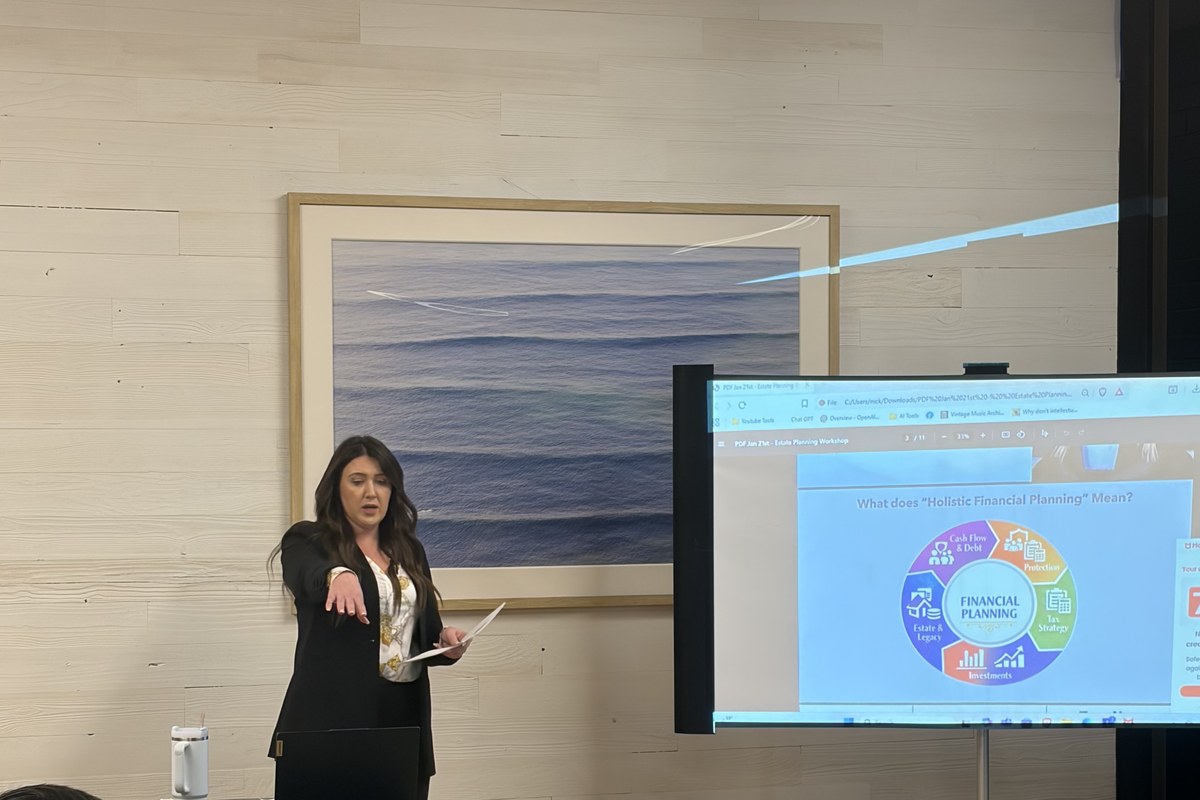 Samantha Dalby leading a financial and estate planning workshop